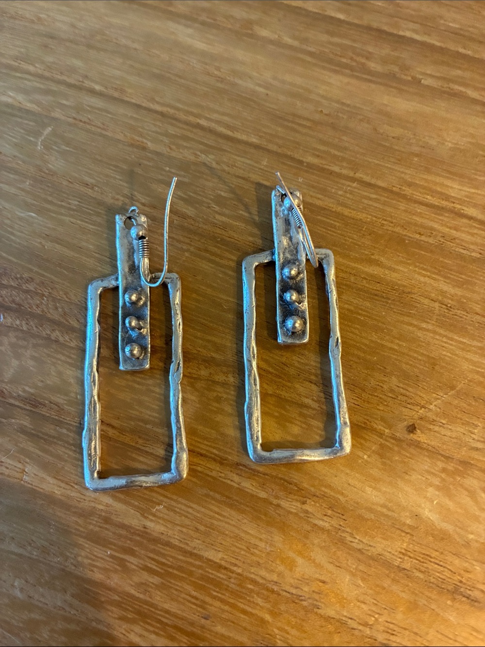 Silver Rectangular Drop Earrings - Modern Geometric Design